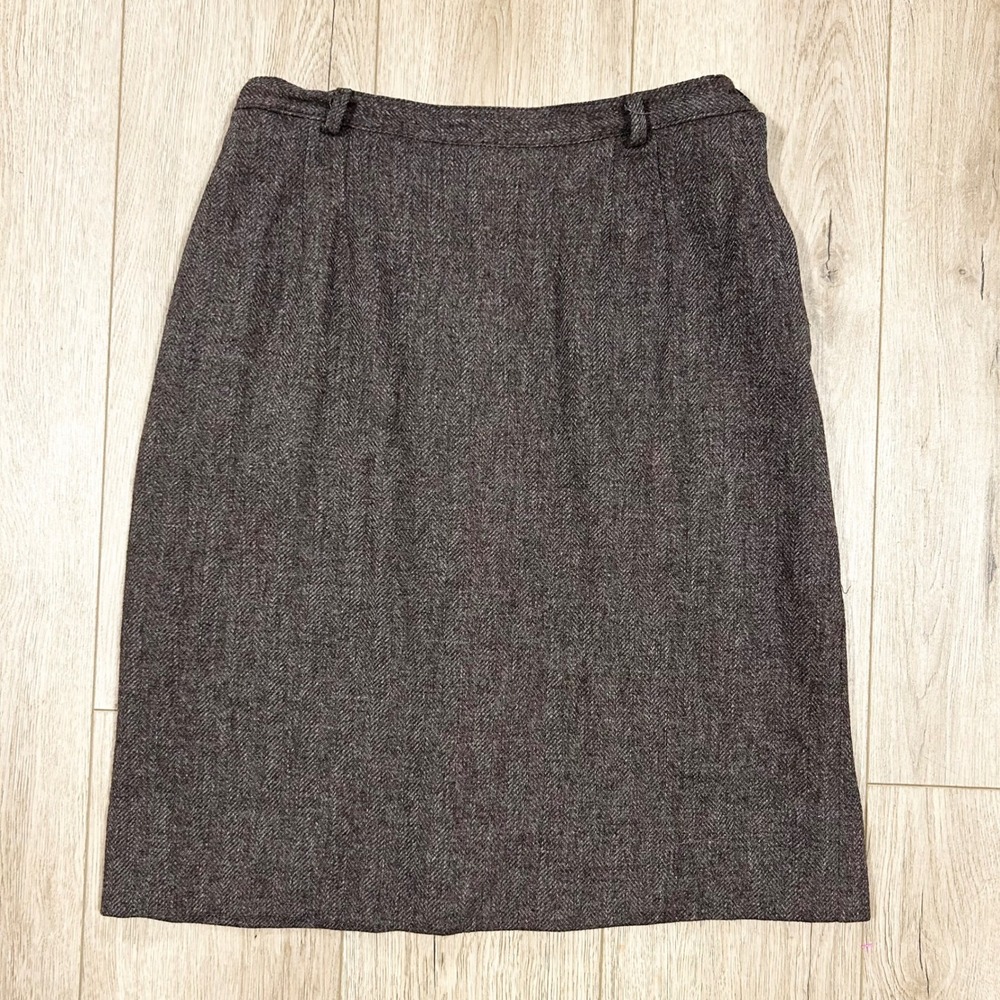 Vintage Summit of Boston Herringbone Wool Pencil Skirt Brown Grey Lined Pockets